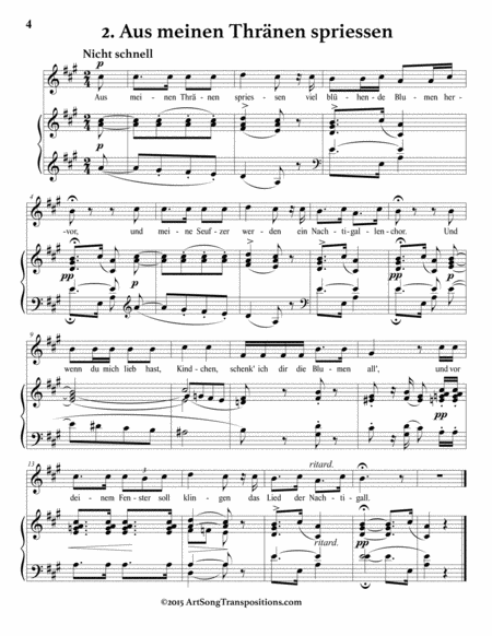 Dichterliebe, Op. 48 (Original key plus transposition down one whole step)