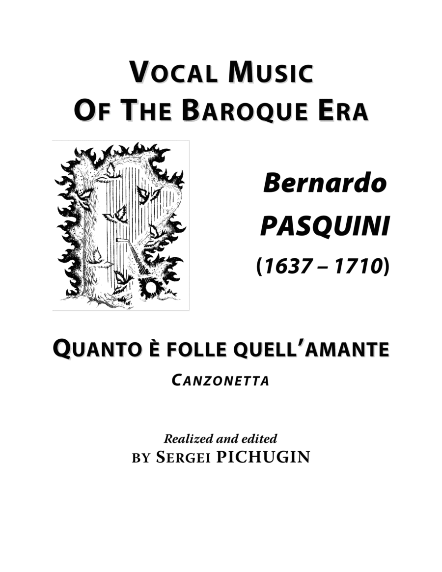 PASQUINI Bernardo: Quanto è folle quell’amante, canzonetta, arranged for Voice and Piano (F major Voice Solo scores gallery preview page 1