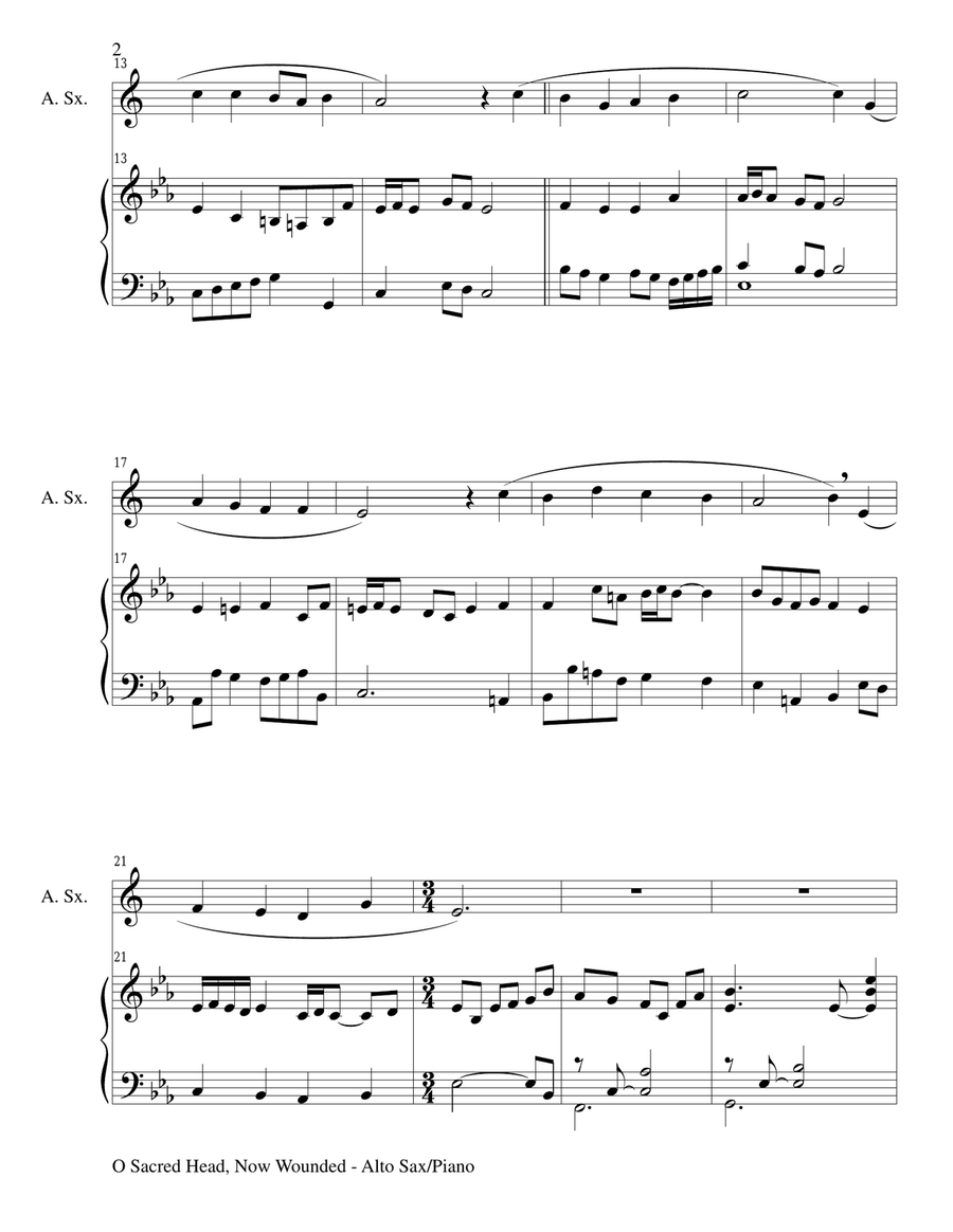 O SACRED HEAD, NOW WOUNDED (Alto Sax/Piano and Sax Part) Alto Saxophone scores gallery preview page 2