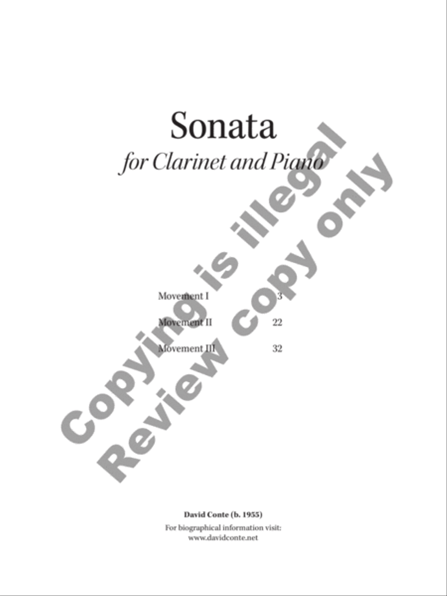 Sonata for Clarinet and Piano Clarinet Solo scores gallery preview page 2
