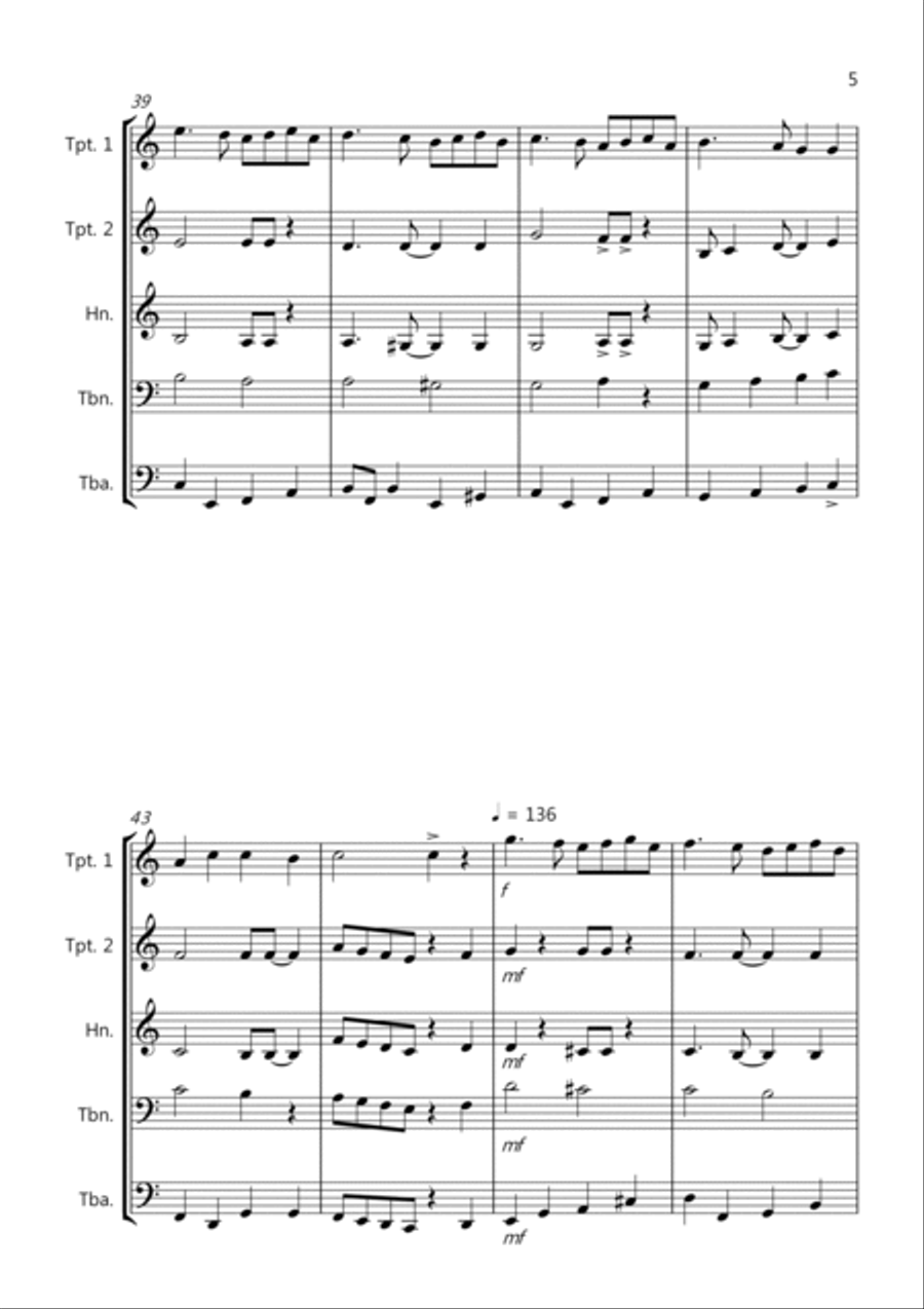Ding Dong Merrily On High (Jazzy Style!) for Brass Quintet Brass Quintet scores gallery preview page 5
