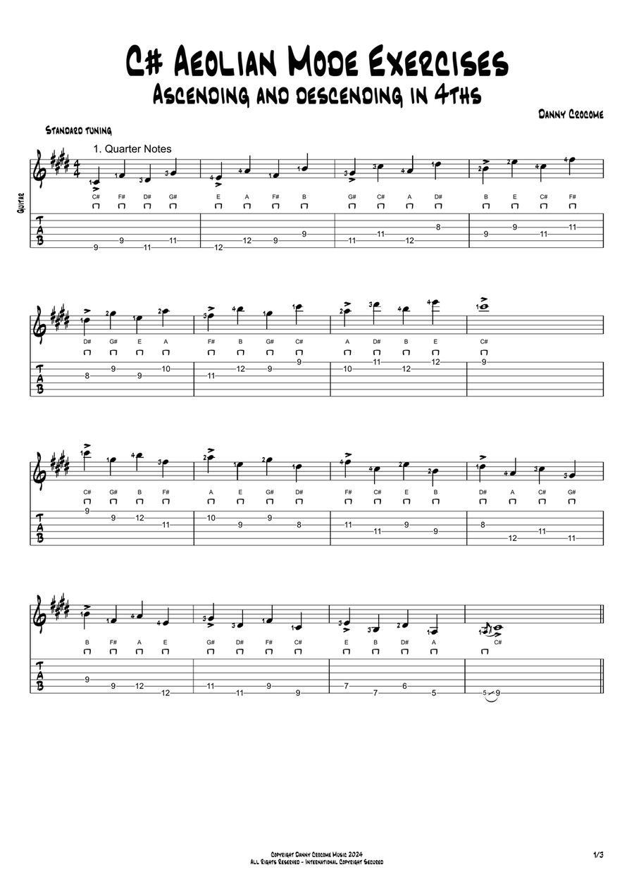 C# Aeolian Mode Exercises - Ascending and Descending in 4ths Acoustic Guitar scores gallery preview page 1