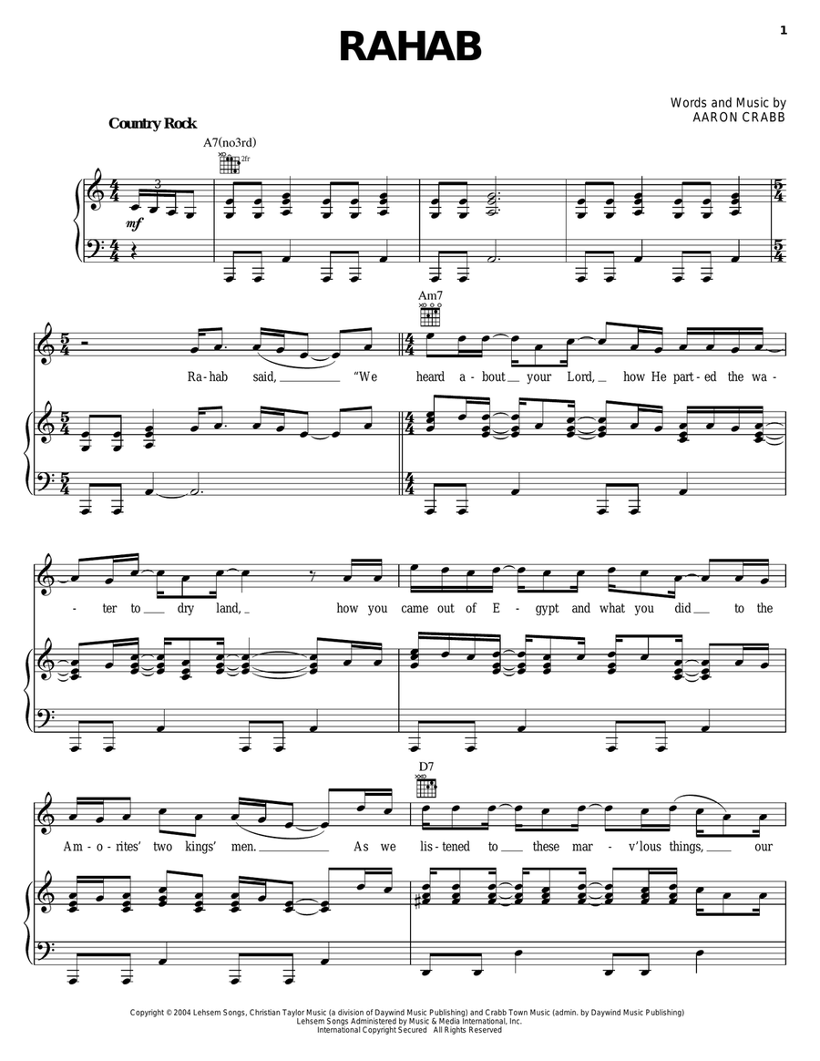 Rahab Piano, Vocal, Guitar scores gallery preview page 1