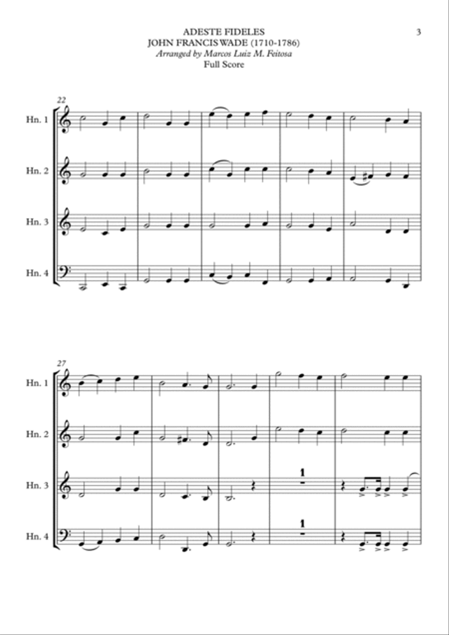 Adeste Fideles - Horn in F Quartet French Horn Quartet scores gallery preview page 5
