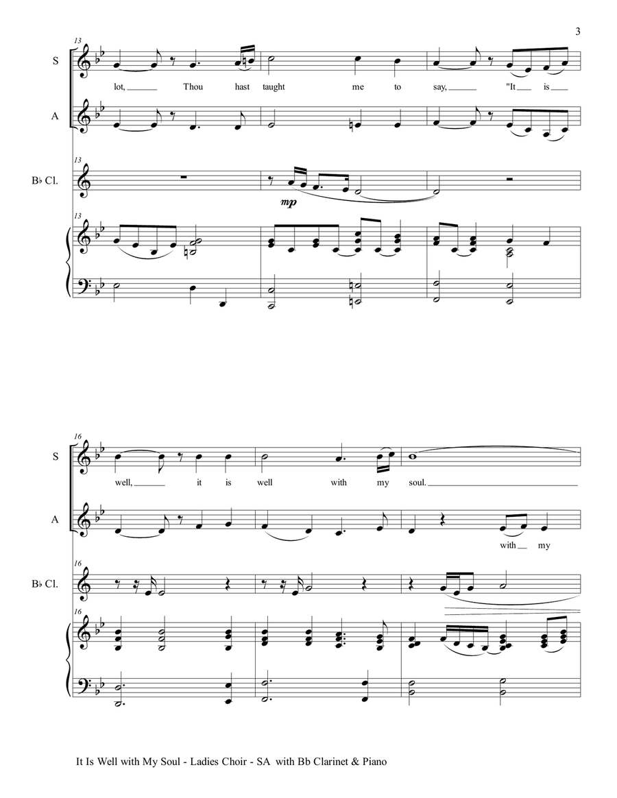 IT IS WELL WITH MY SOUL (Ladies Choir - SA with Bb Clarinet & Piano) SA scores gallery preview page 4