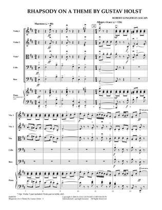 Book cover for Rhapsody On A Theme by Gustav Holst - Conductor Score (Full Score)