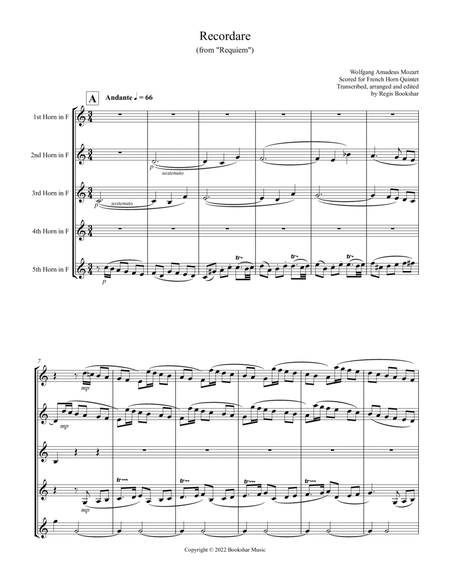 Recordare (from "Requiem") (F) (French Horn Quintet)
