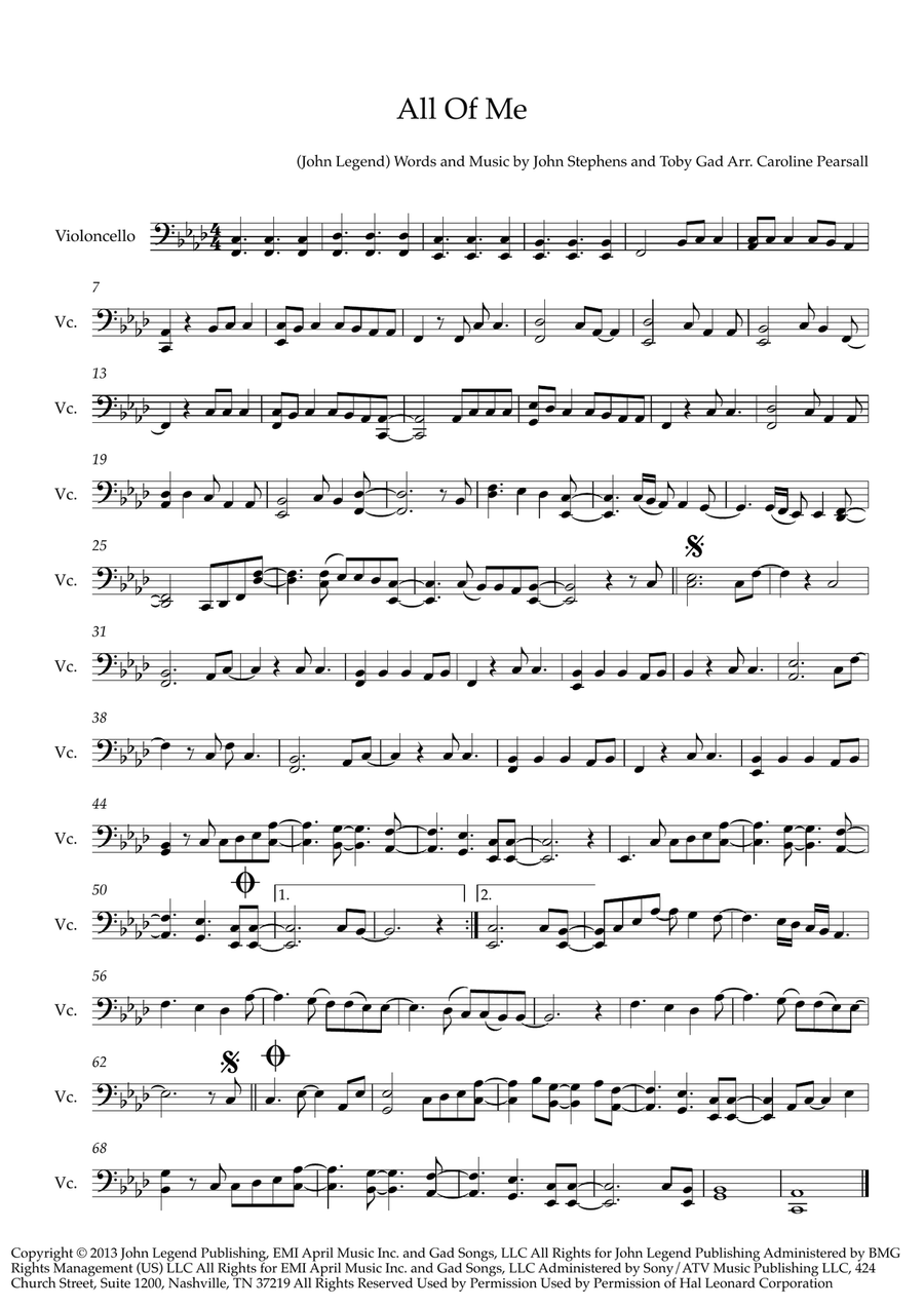 All Of Me Cello Solo scores gallery preview page 1