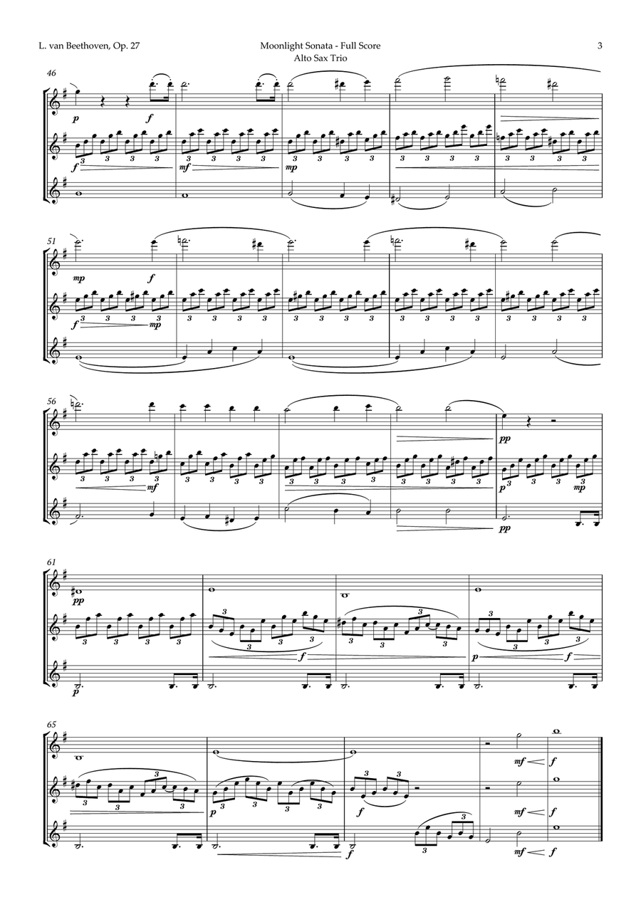Moonlight Sonata by Beethoven for Alto Sax Trio Woodwind Trio scores gallery preview page 4
