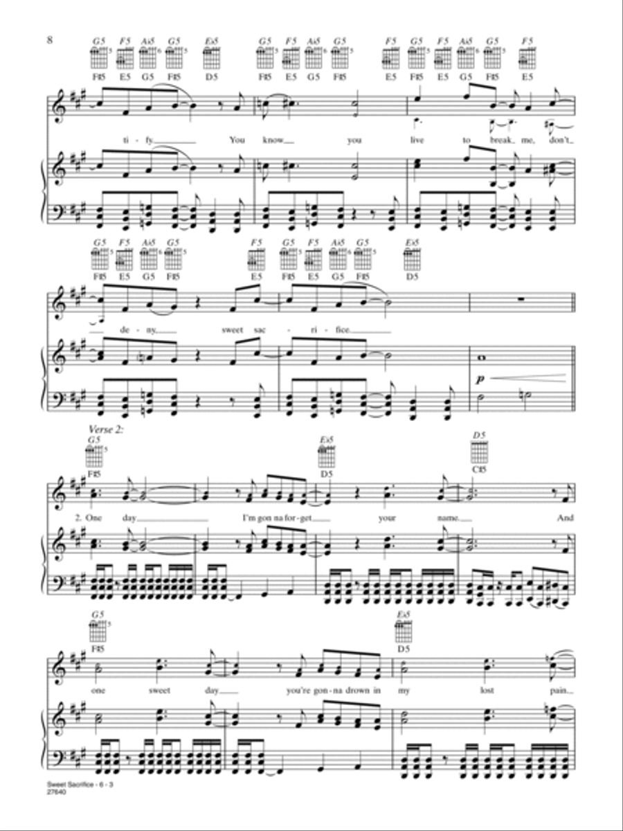 Sweet Sacrifice Piano, Vocal, Guitar scores gallery preview page 3