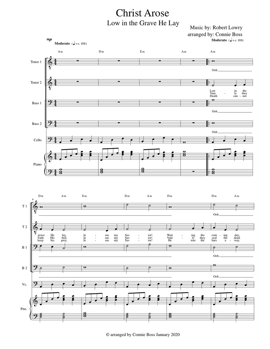 Christ Arose - Low in the Grave He Lay - TTBB with cello and piano TTBB scores gallery preview page 1