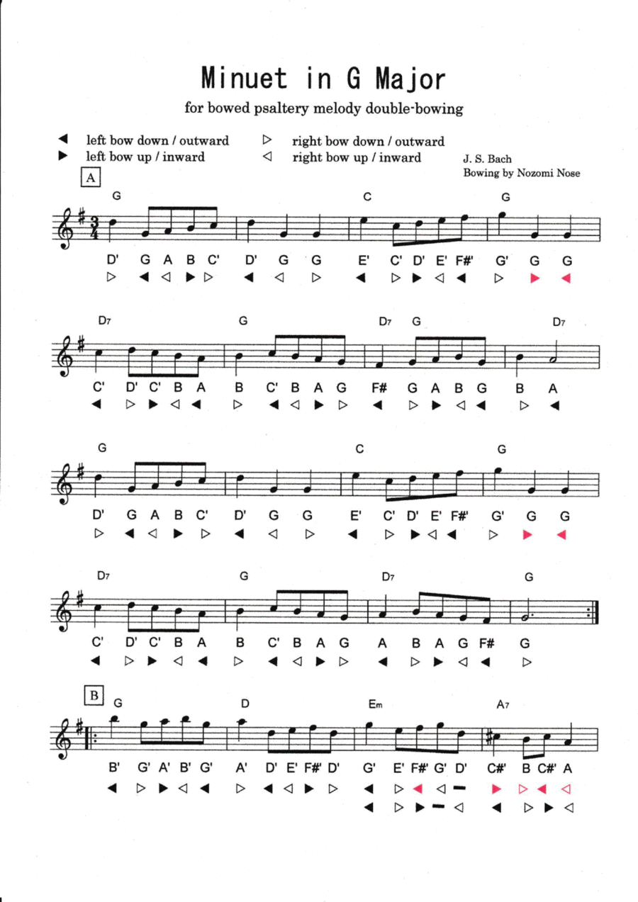 Minuet in G Major (J. S. Bach) for Bowed Psaltery Melody Double-Bowing Part scores gallery preview page 1