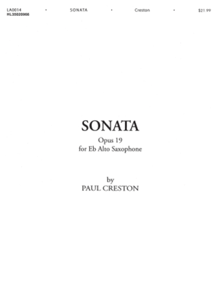 Book cover for Sonata, Opus 19 for Eb Alto Saxophone