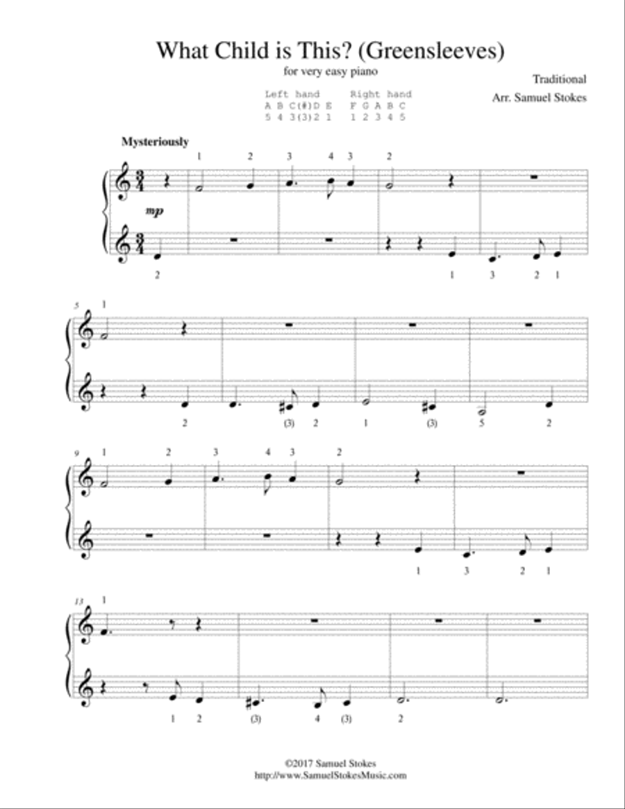 What Child is This? (Greensleeves) - for very easy piano Easy Piano scores gallery preview page 1