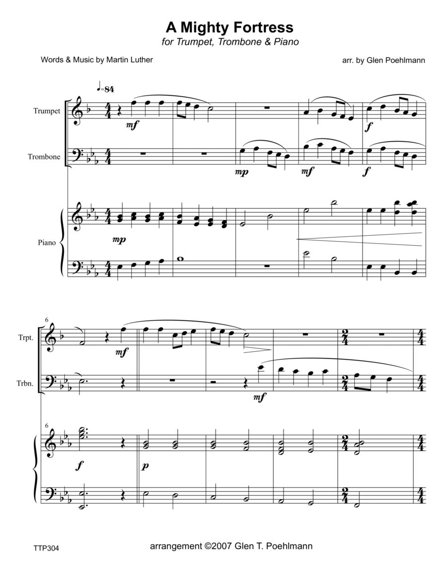 A MIGHTY FORTRESS - TRUMPET & TROMBONE with Piano Accompaniment Brass Ensemble scores gallery preview page 1