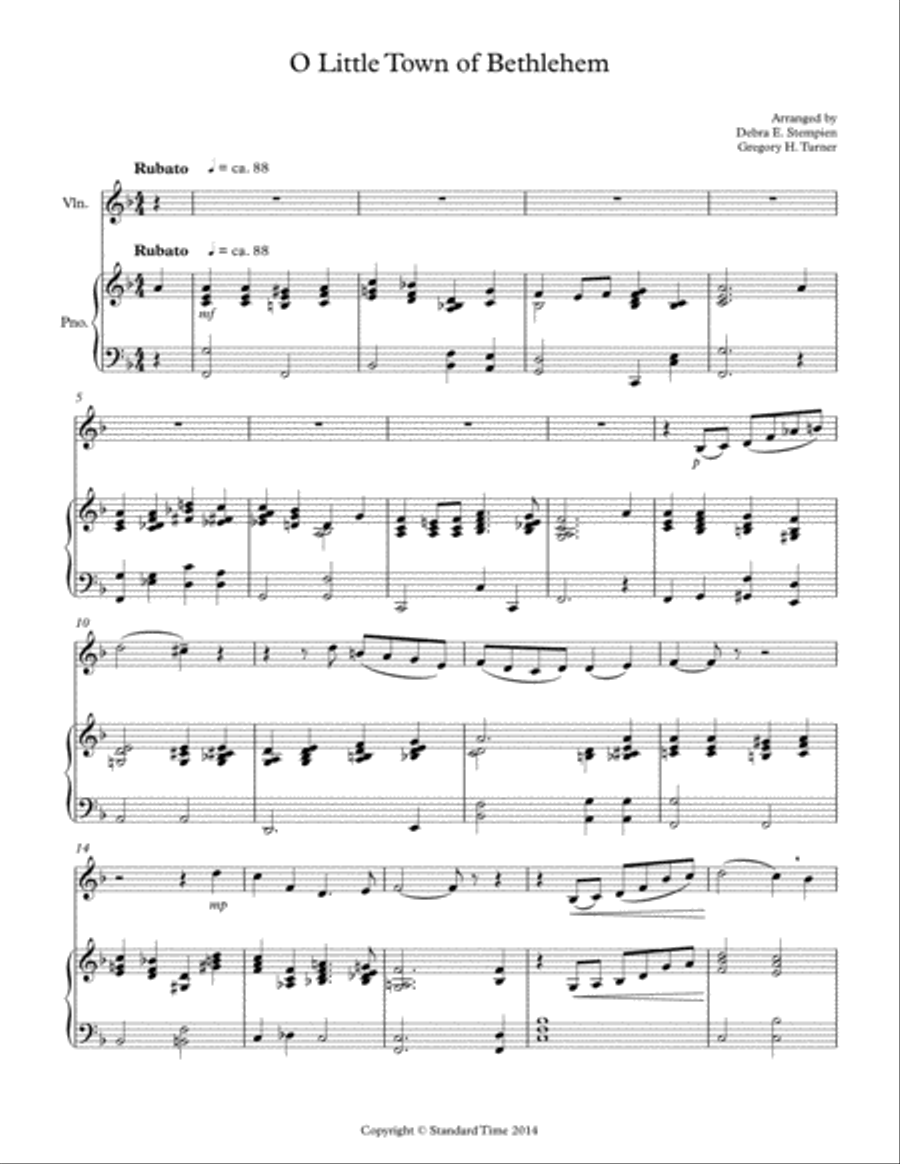 O Little Town of Bethlehem for Violin with Piano Accompaniment Violin Solo scores gallery preview page 1