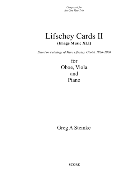 Lifschey Cards II for Oboe, Viola and Piano Small Ensemble - Digital Sheet Music