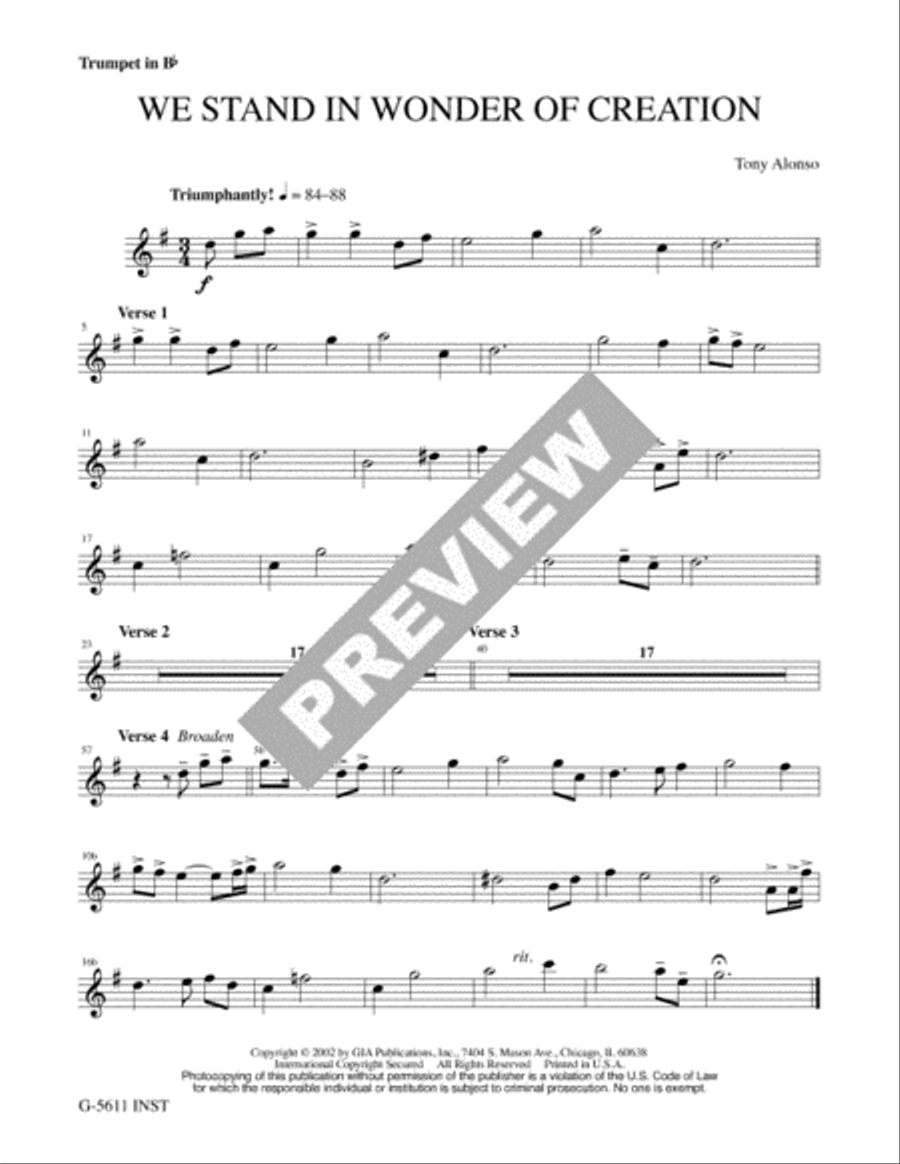 We Stand in Wonder of Creation - Instrument edition B-Flat Trumpet scores gallery preview page 2