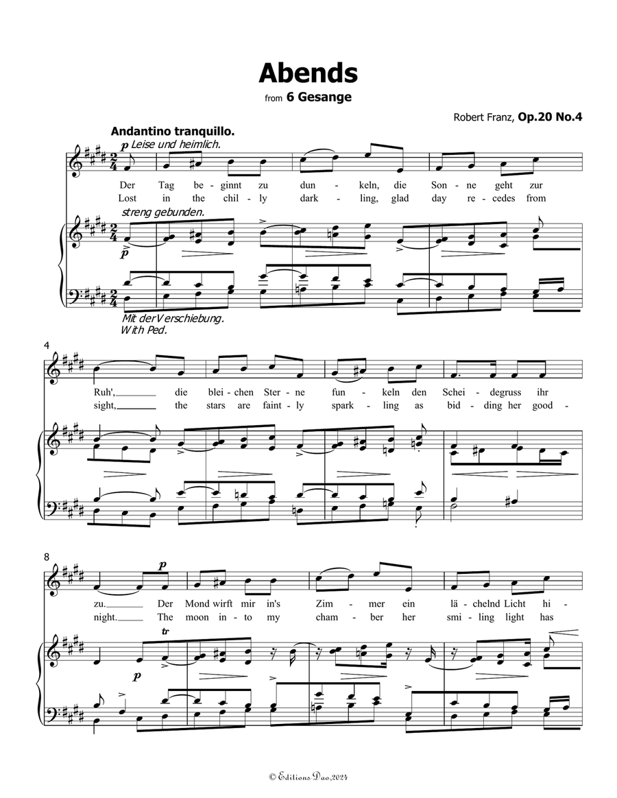 Abends, by Robert Franz, in E Major Voice scores gallery preview page 3