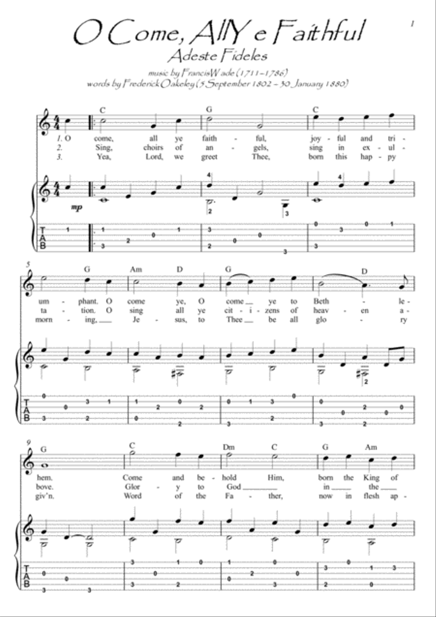 Adeste Fideles - O Come All Ye Faithful guitar fingerstyle Acoustic Guitar scores gallery preview page 1