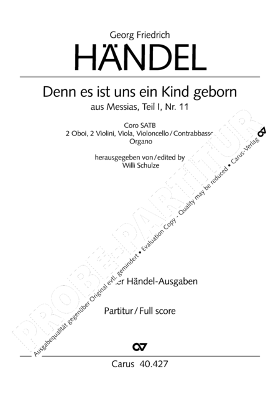 For unto us a child is born (Denn es ist uns ein Kind geboren) 4-Part scores gallery preview page 2