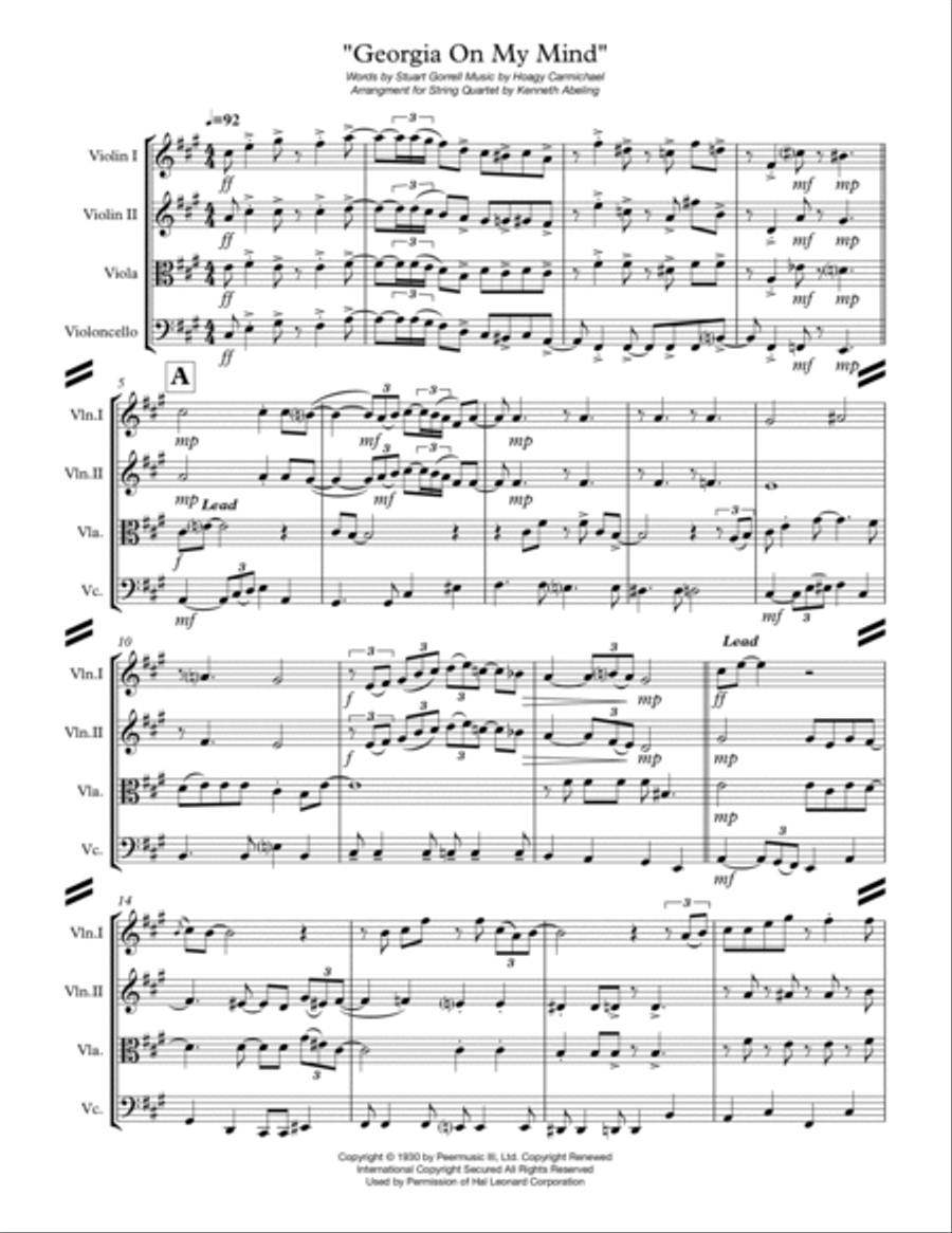 Georgia On My Mind String Quartet scores gallery preview page 2