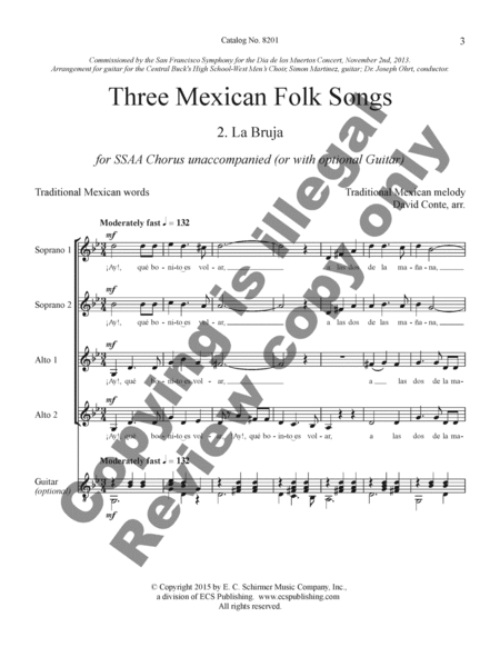Three Mexican Folk Songs: 2. La Bruja (Piano/Choral Score)