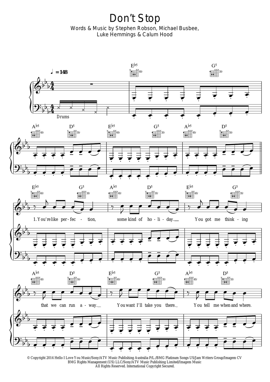 Don't Stop Piano, Vocal, Guitar scores gallery preview page 1