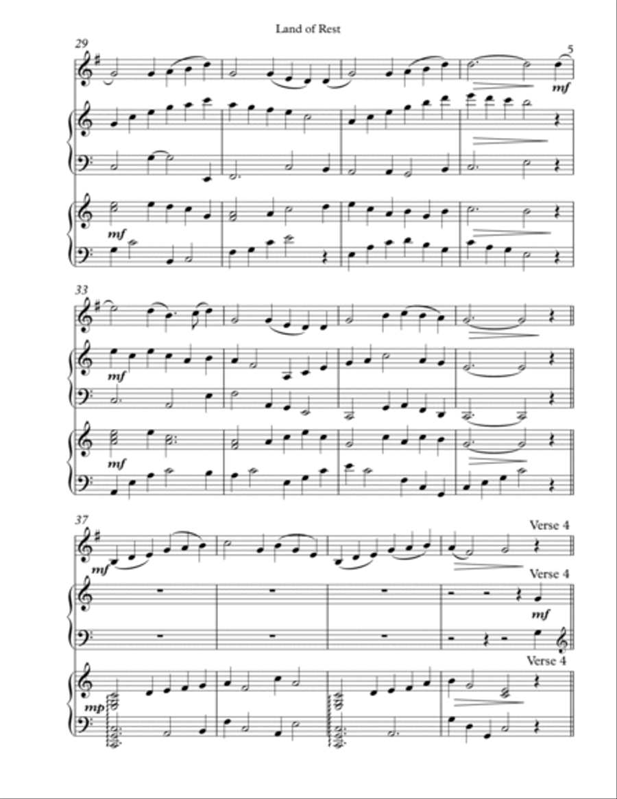 Land of Rest, Trio for French Horn, Harp, Piano Horn scores gallery preview page 5