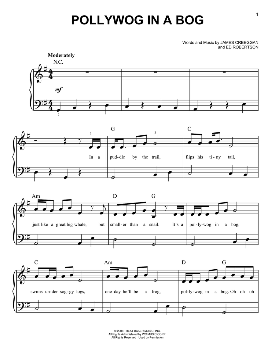 Pollywog In A Bog Easy Piano scores gallery preview page 1