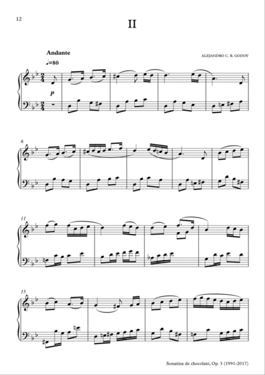 Sonatina de chocolate, Op.3 (para piano) (2017) - II. Andante Piano Solo scores gallery preview page 1