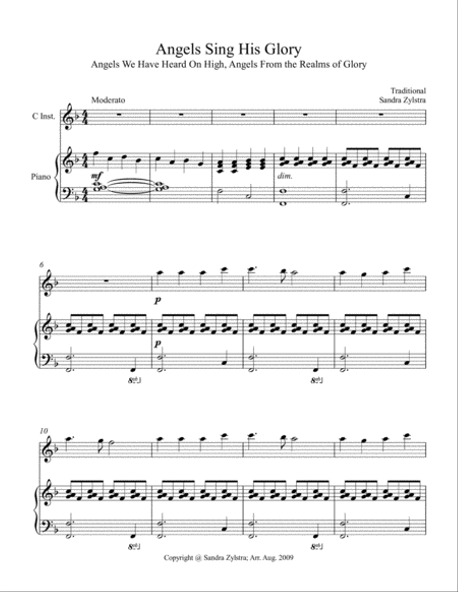 Angels Sing His Glory (treble C instrument solo) Piccolo scores gallery preview page 2