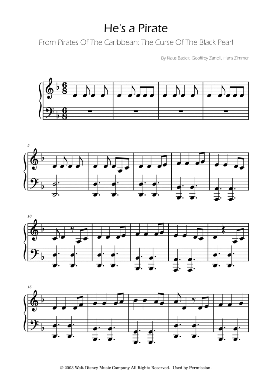 He's A Pirate Easy Piano scores gallery preview page 1