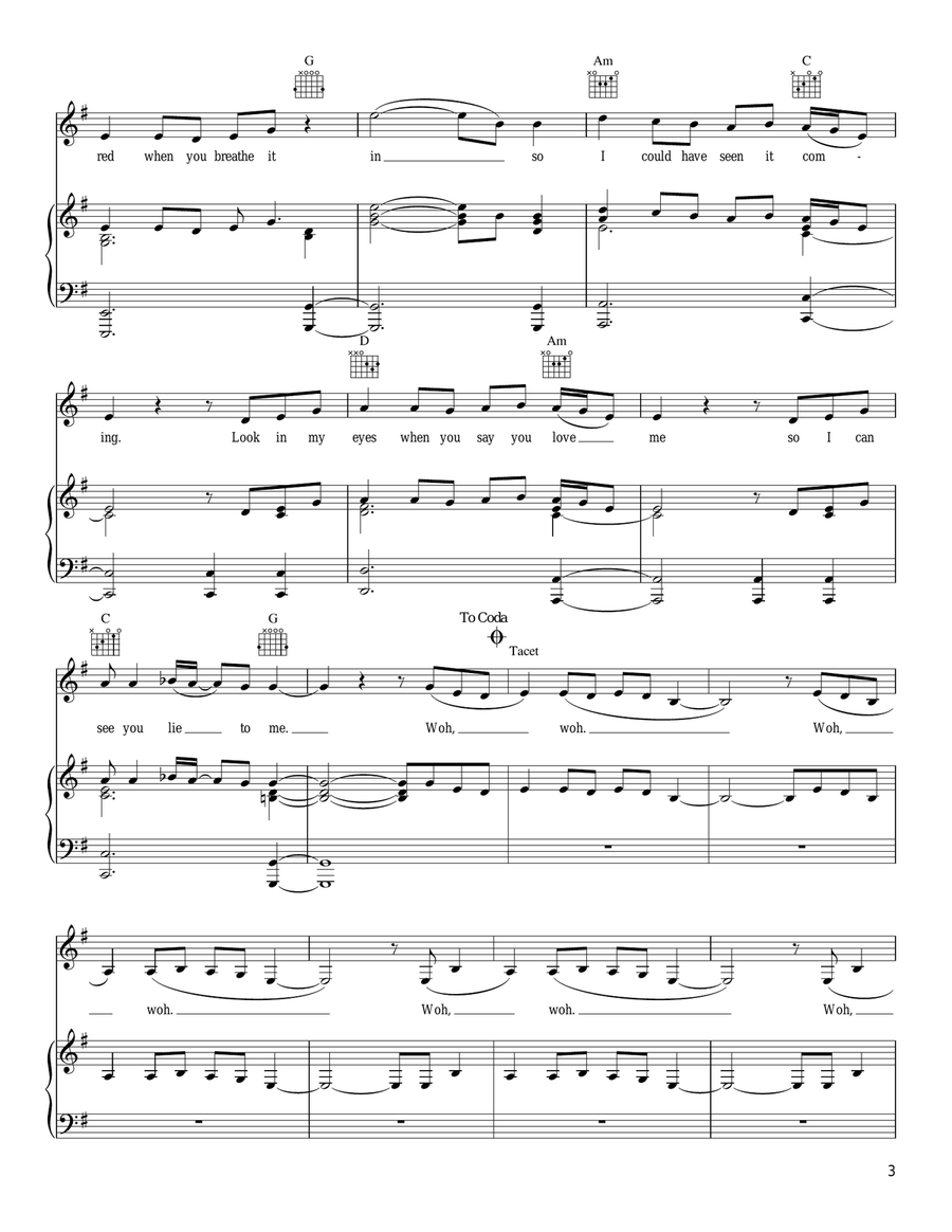 Lie To Me Lie To Me Piano, Vocal, Guitar scores gallery preview page 3