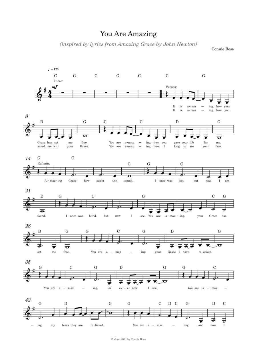 You are Amazing - Christian song - solo and guitar chords only Easy Guitar scores gallery preview page 1
