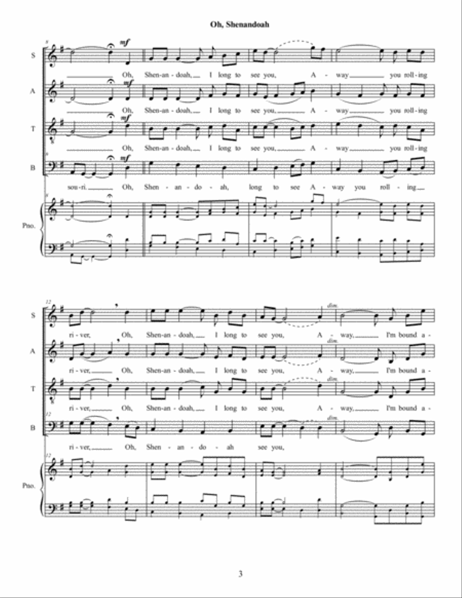 Oh Shenandoah 4-Part scores gallery preview page 3