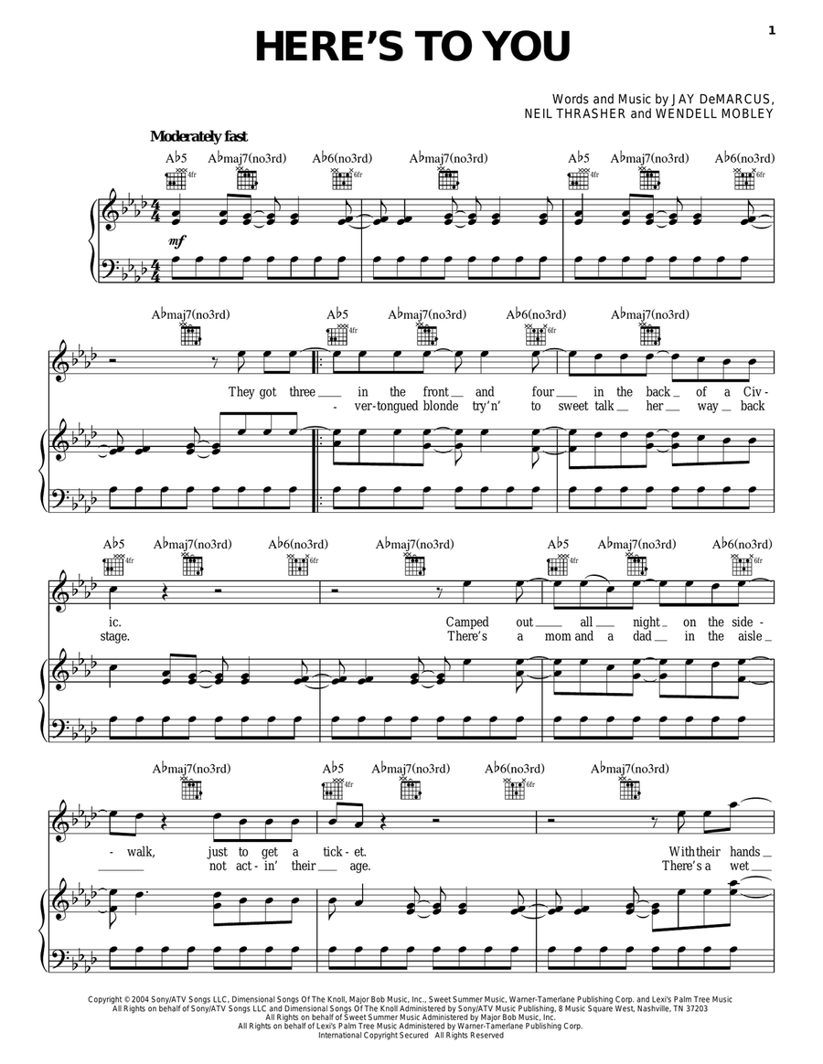Here's To You Piano, Vocal, Guitar scores gallery preview page 1