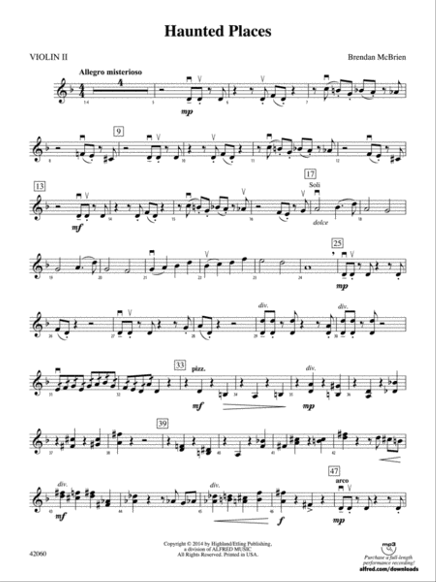Haunted Places: 2nd Violin String Orchestra scores gallery preview page 1