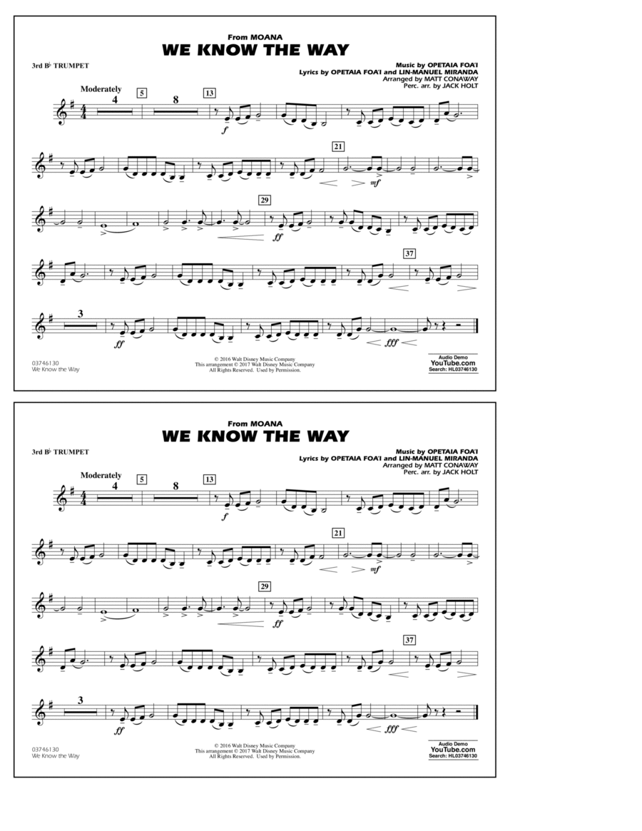 We Know the Way (from Moana) (arr. Matt Conaway) - 3rd Bb Trumpet