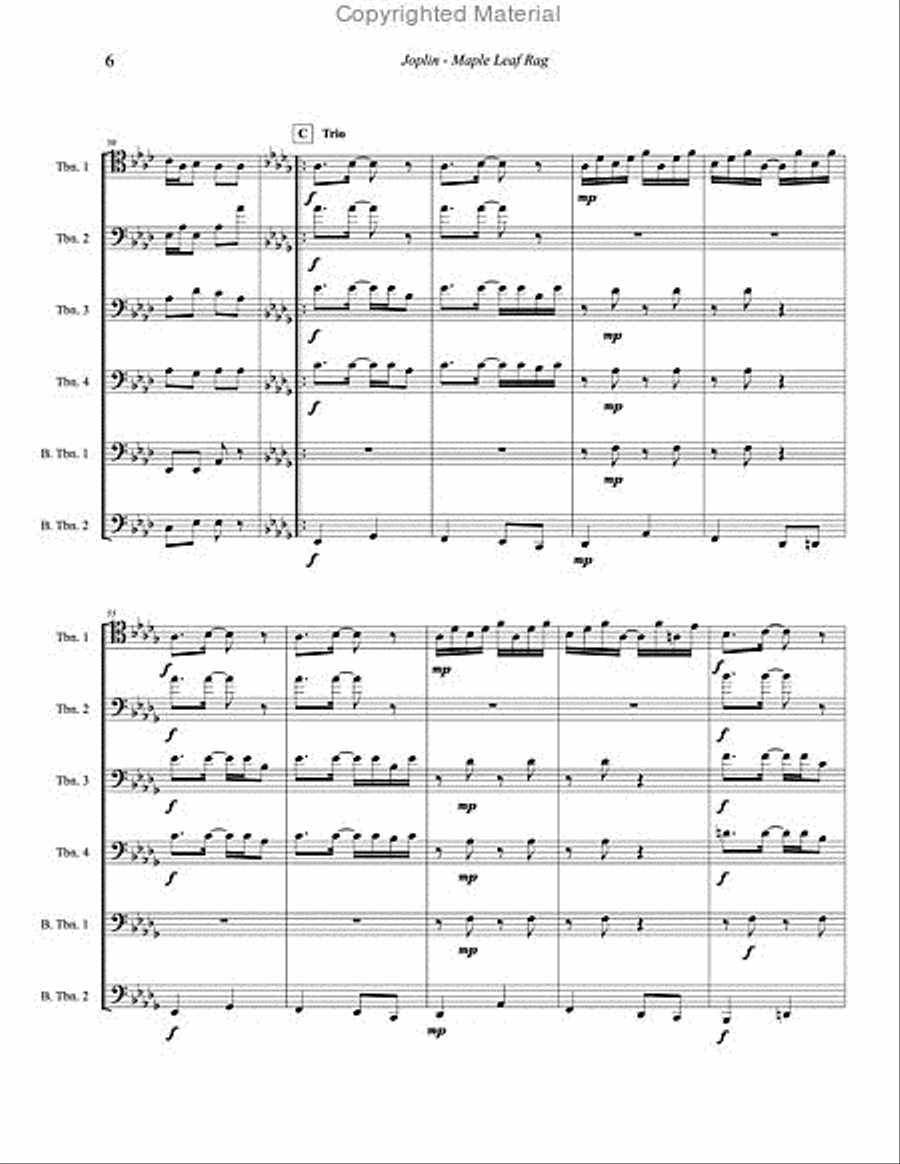 Maple Leaf Rag for Trombone Sextet