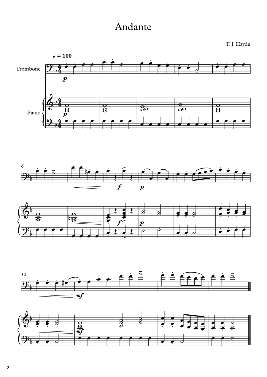 70 Easy Classical Pieces For Trombone & Piano Piano Accompaniment scores gallery preview page 4