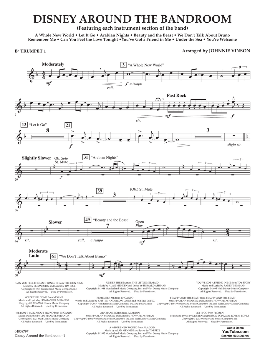 Disney Around the Bandroom - Bb Trumpet 1 Concert Band scores gallery preview page 1
