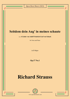 Book cover for Richard Strauss-Seitdem dein Aug' in meines schaute,in D Major