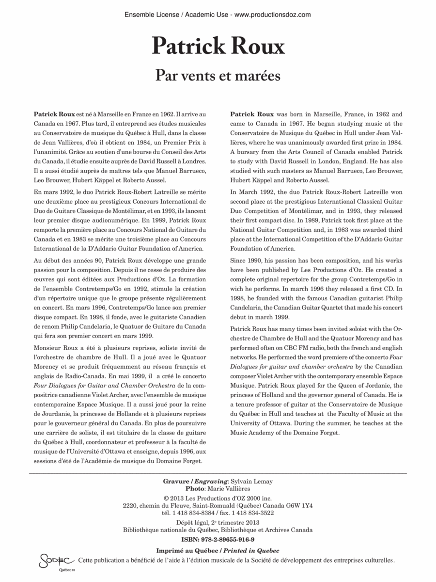 Par vents et marées Classical Guitar scores gallery preview page 1