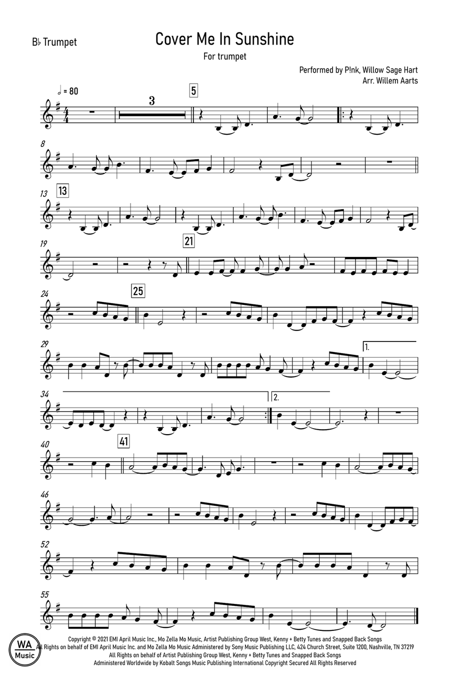 Cover Me In Sunshine Trumpet Solo scores gallery preview page 1