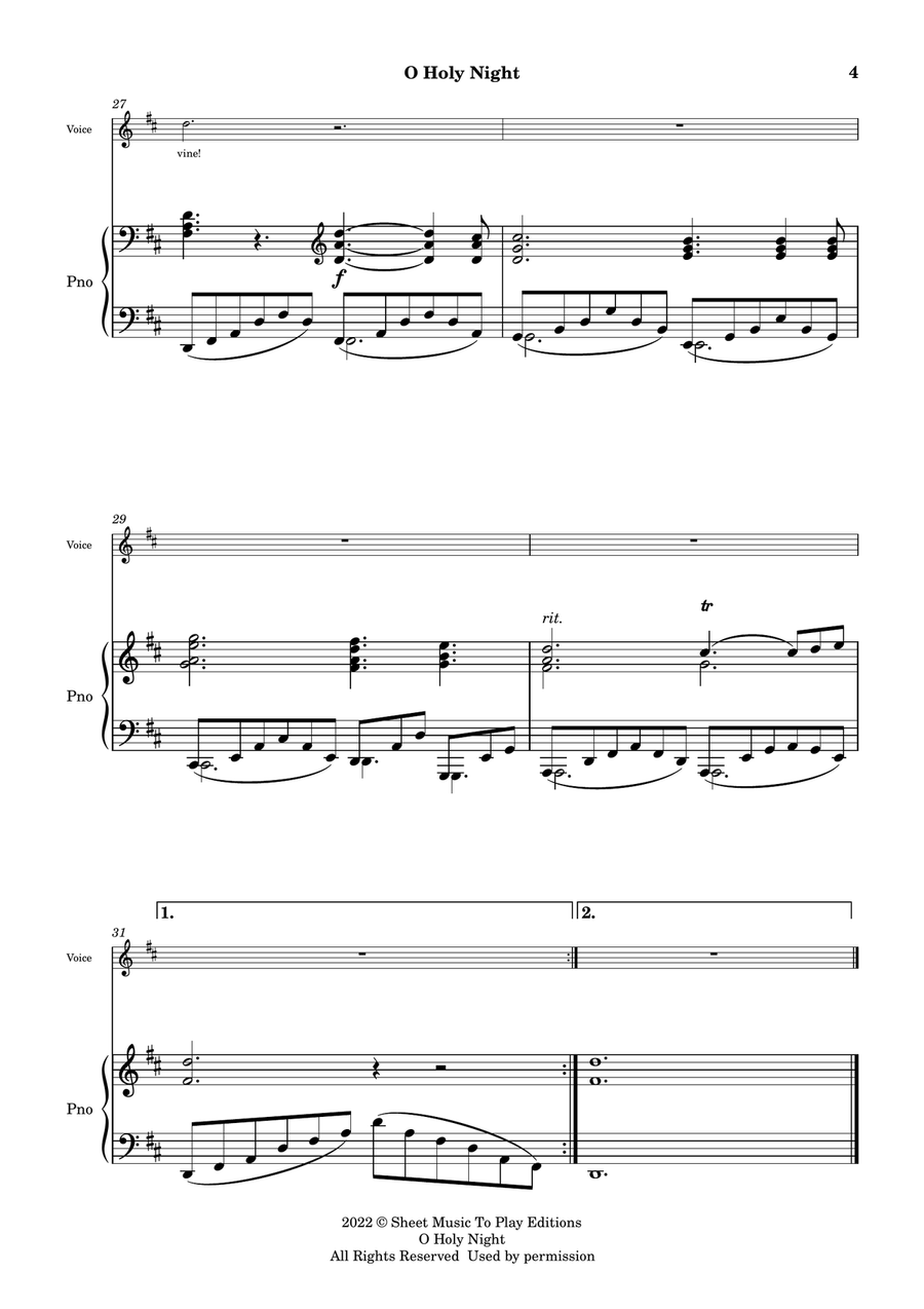 O Holy Night - Voice and Piano - D Major (Full Score and Parts) Piano, Vocal scores gallery preview page 5