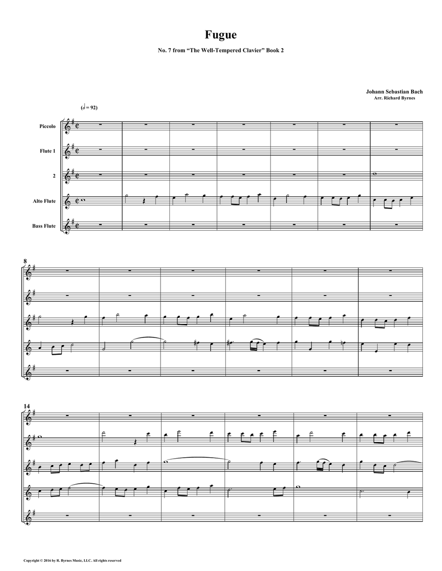 Book cover for Fugue 07 from Well-Tempered Clavier, Book 2 (Flute Quintet)