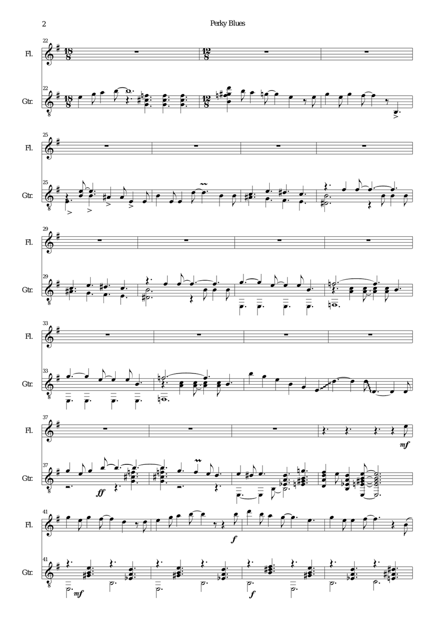 Perky Blues for flute and guitar Flute scores gallery preview page 2