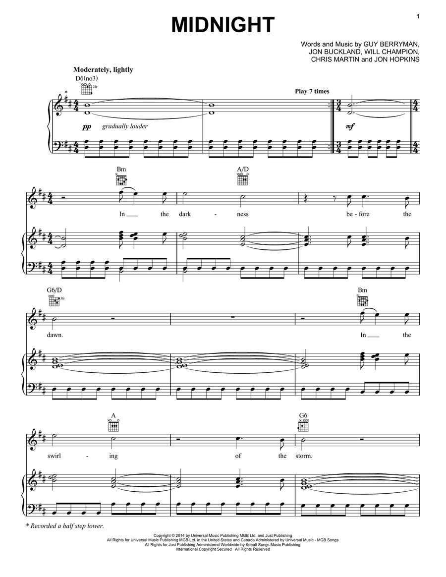Midnight Piano, Vocal, Guitar scores gallery preview page 1