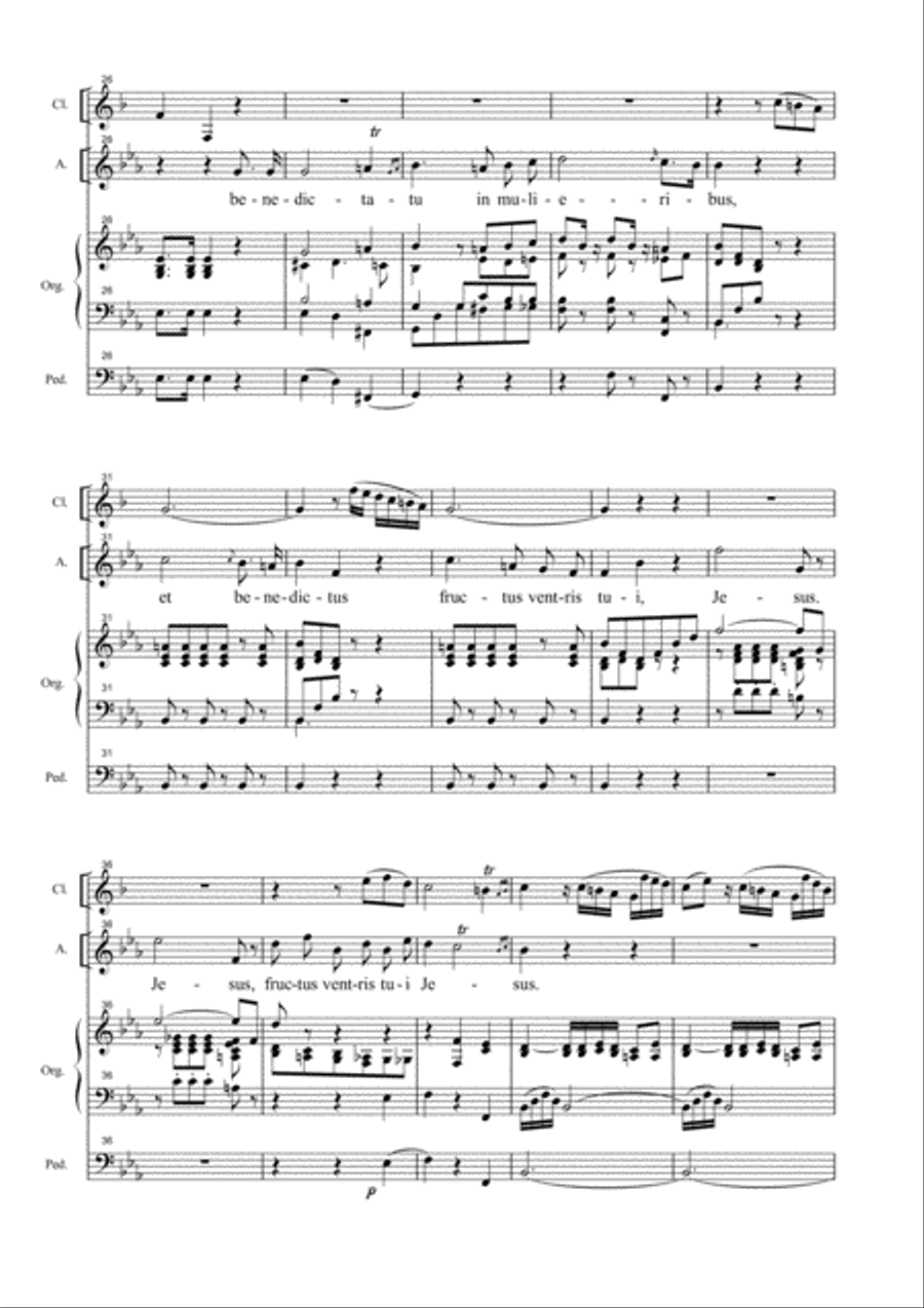 AVE MARIA by Cherubini for Alto, Clarinet in Bb and Organ/Piano Small Ensemble scores gallery preview page 4